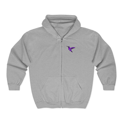 Purple Hummingbird by Kristina - Unisex Zip-Up Hoodie – Cozy Outdoor Style & Nature Vibes