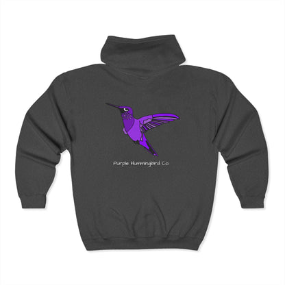 Purple Hummingbird by Kristina - Unisex Zip-Up Hoodie – Cozy Outdoor Style & Nature Vibes