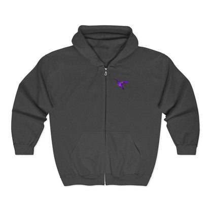Purple Hummingbird by Kristina - Unisex Zip-Up Hoodie – Cozy Outdoor Style & Nature Vibes