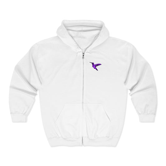 Purple Hummingbird by Kristina - Unisex Zip-Up Hoodie – Cozy Outdoor Style & Nature Vibes